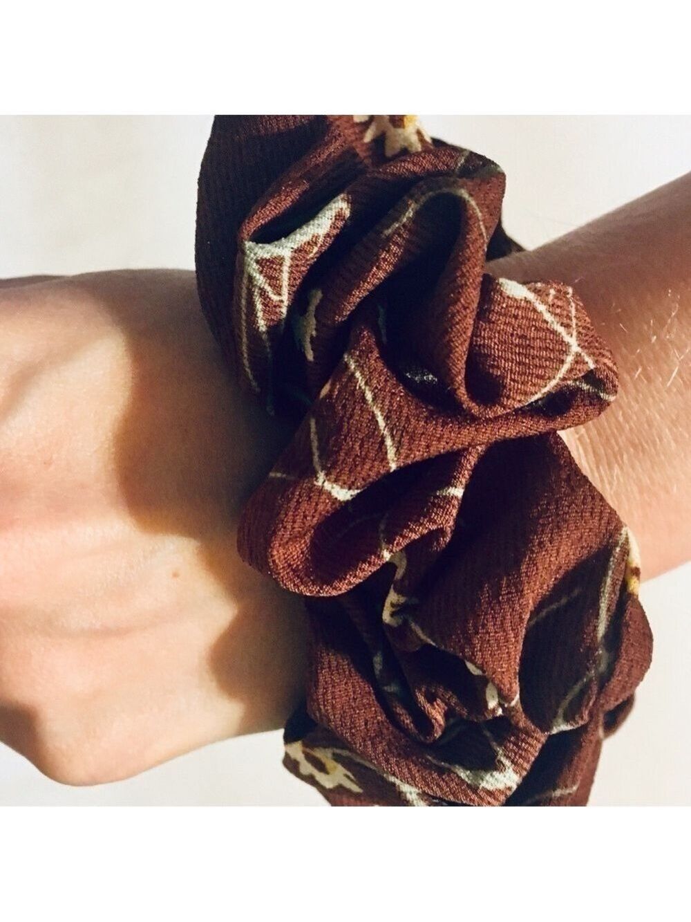 Chiffon Chocolate Brown Floral Hair Scrunchie NWOT - Picture 4 of 5